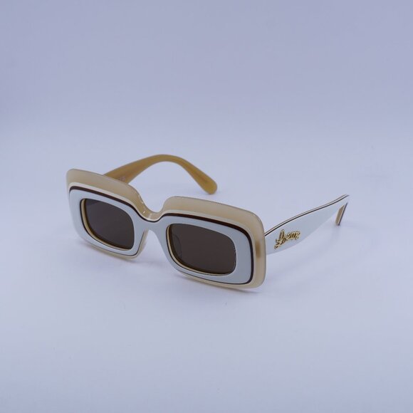 Loewe LW40139U 25E Sunglasses Ivory/Beige/Brown Rectangle Frame, Brown Lenses - Picture 1 of 10